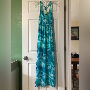 Blue watercolor maxi dress size S